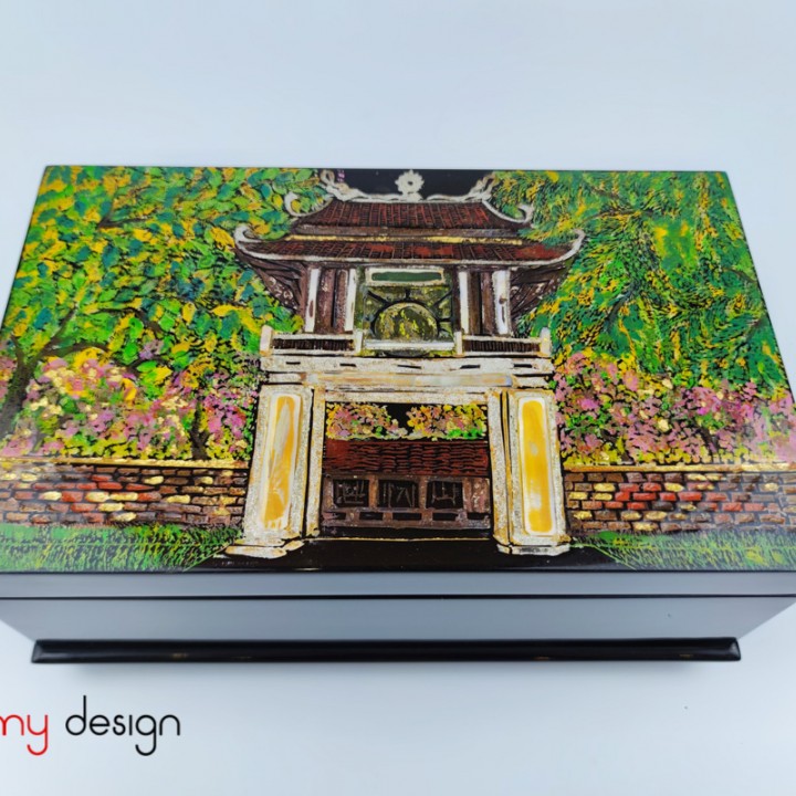 Black rectangular lacquer box engraved with Temple of Literature 17*28*H12cm